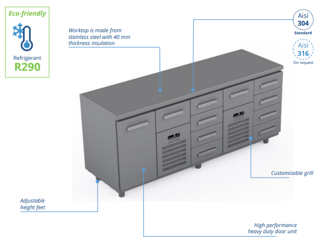 Comptoir réfrigéré en acier inoxydable -2000 × 660 × 900 mm - CST-20-10404_0