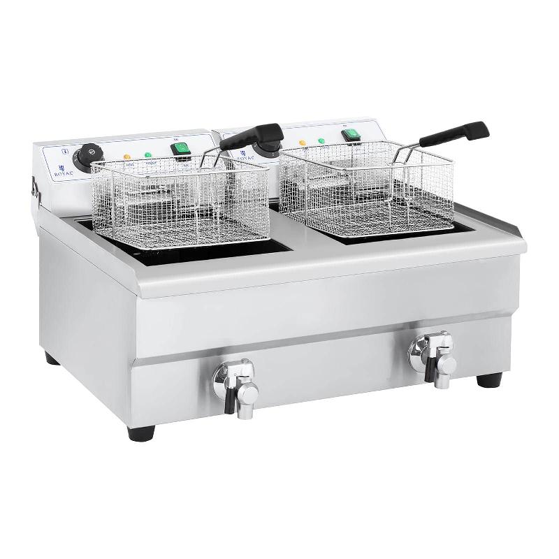 FRITEUSE ÉLECTRIQUE DE RESTAURANT DOUBLE PROFESSIONNELLE 2 X 3 200 WATTS 2 X 16 LITRES AU TOTAL 2 X 12 LITRES D\'HUILE THERMOSTAT 2 ROBINETS ACIER INOXYDABLE 14_0003982_0