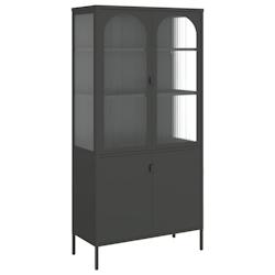 HELLOSHOP26 - Buffet bahut commode armoire meuble de rangement organisateur cuisine salle de séjour salon haut 90 x 40 x 180 cm verre et acier noir -_0