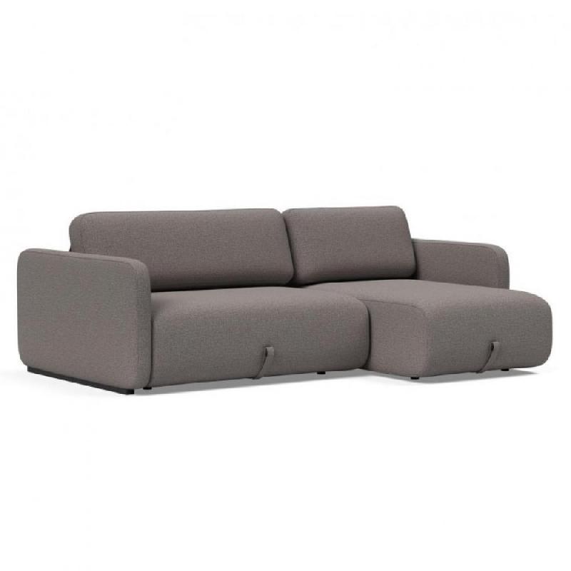 Innovation Living - Canapé d'angle méridienne convertible design VOGAN - Tissu Mixed Dance Grey avec étagère intégrée et couchage 120x200 cm_0