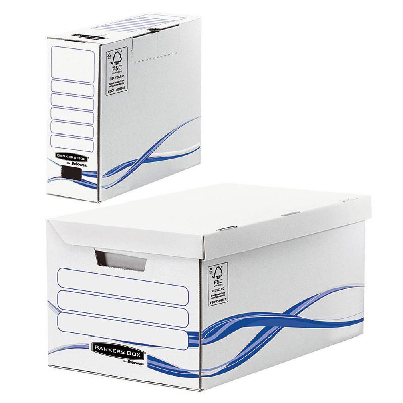 PACK ARCHIVAGE CARTON : LOT DE 1 CAISSE ARCHIVES MAXI + 6 BOÎTES DOS 8 CM - POUR FORMAT A4 - 210 X 297 MM - H. 23 CM X L. 52 CM X P. 35 CM - BLANC / BLEU - MONTAGE AUTOMATIQUE - PAQUET 7 UNITES