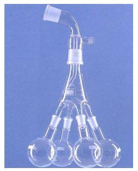 Séparateur de Pauly (pis de vache) pour distillation - AS090003 - 1 entrée et 4 sorties, ballons fond rond 50 ml, allonge courbée_0