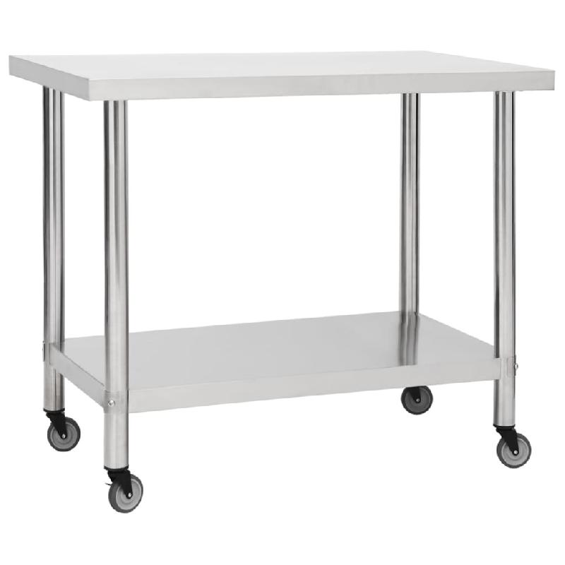 Table de travail de cuisine avec roues - 80 x 60 x 85 cm - Acier inoxydable - Réf. 02_0001917_0