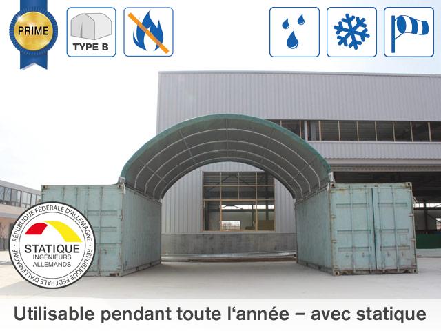Tunnel de stockage monté sur containers - structure en acier galvanisé - bâche PVC 720 g/m² - dimensions 12 x 8 x 3 m_0