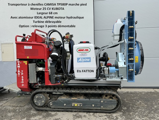 Atomiseur viticole IDEAL ALPINE avec relevage 3 points démontable - Sur transporteur à chenilles CAMISA TP580P_0