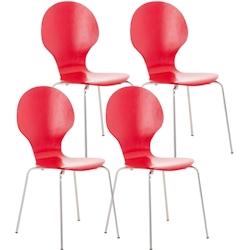 Décoshop26 - Lot de 4 chaises de cuisine salle à manger empilables dossier arrondi en bois rouge et métal chromé 10_0003174 - 3000251439441_0