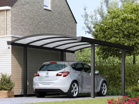 Ga16025z - carport en aluminium avec toit en arche - anthracite avec toit en polycarbonate transparent - l 300 x h227 cm_0
