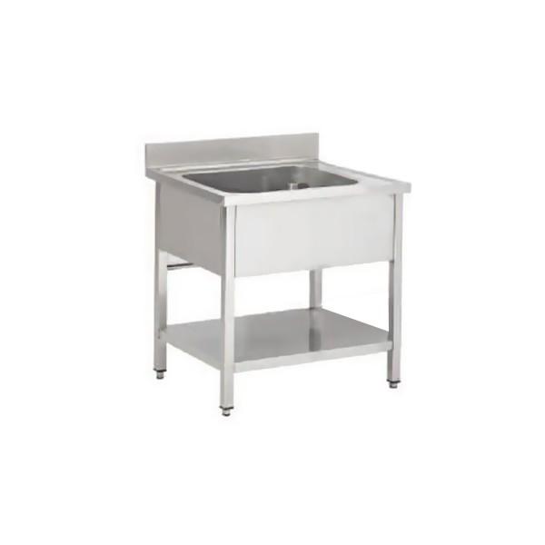Plonge soudée sur pieds carrés avec étagère, inox ferritique, 1 bac au centre, profondeur 700 mm (Longueur, mm: 700 - Réf F-SPL77-1B-ETP-1)_0