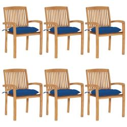 VidaXL Chaises De Jardin Empilables Avec Coussins Lot De 6 Teck Solide - bleu 3073277_0