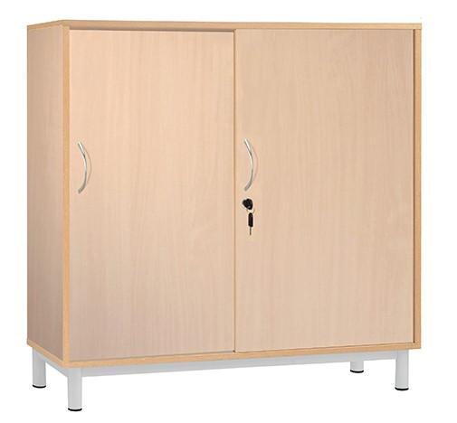 Armoire basse en bois - 2 portes coulissantes - Hauteur 100 cm - Mélaminé non feu M3 - Garantie 10 ans_0