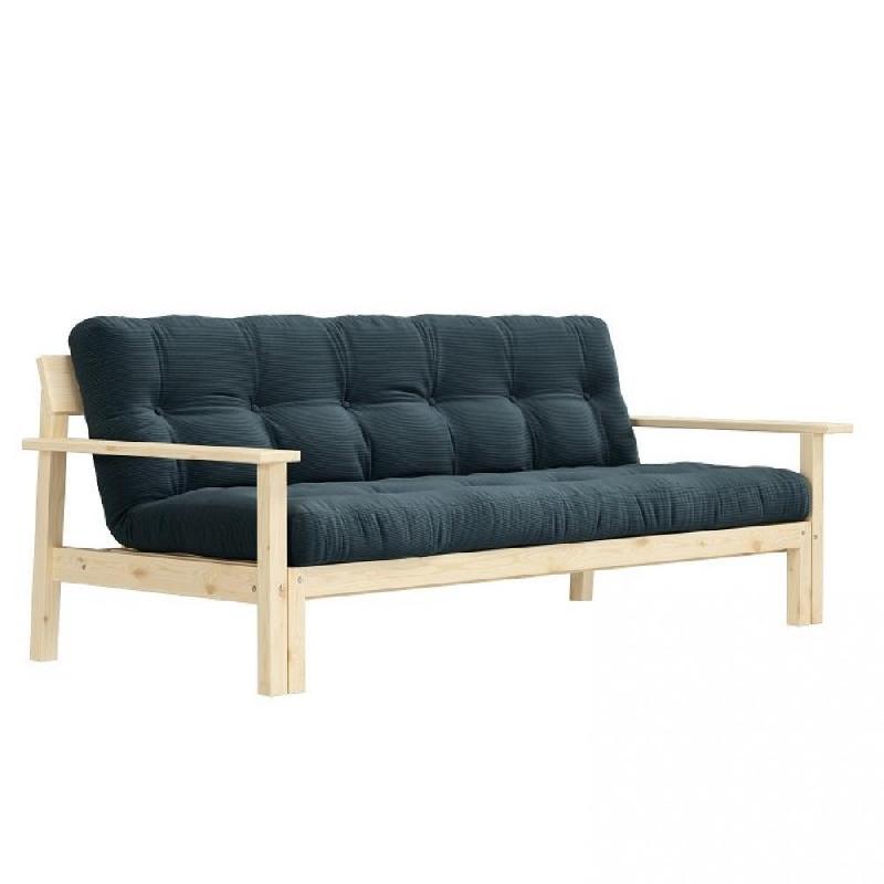 Canapé convertible futon UNWIND - Pin naturel - Coloris bleu pâle - Couchage 130 x 190 cm - Style scandinave et rétro_0