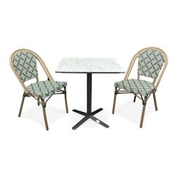 CITY Garden Ensemble repas de jardin 2 places en acier, plateau carré en HPL et fauteuil vert - BISTRO - noir acier BISTROTB70HPLMB+2FTV_0