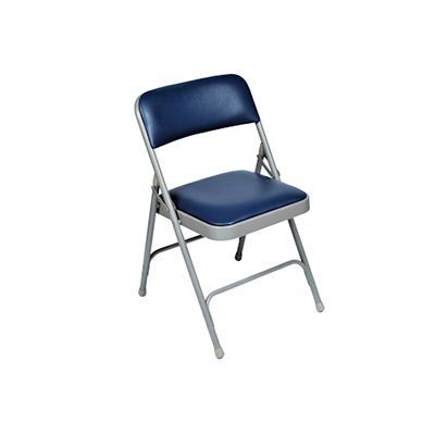 CT223-03-V10 - Chaise pliante rembourrée Dynaflex - dossier 1’’ vinyle bleu marin - structure acier gris pâle_0
