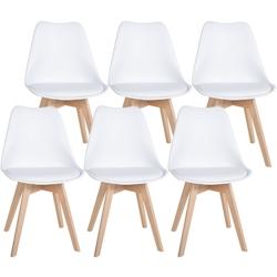 Décoshop26 - Lot de 6 chaises de salle à manger cuisine en plastique et PVC blanc châssis en bois 10_0003220 - blanc 3000251462043_0