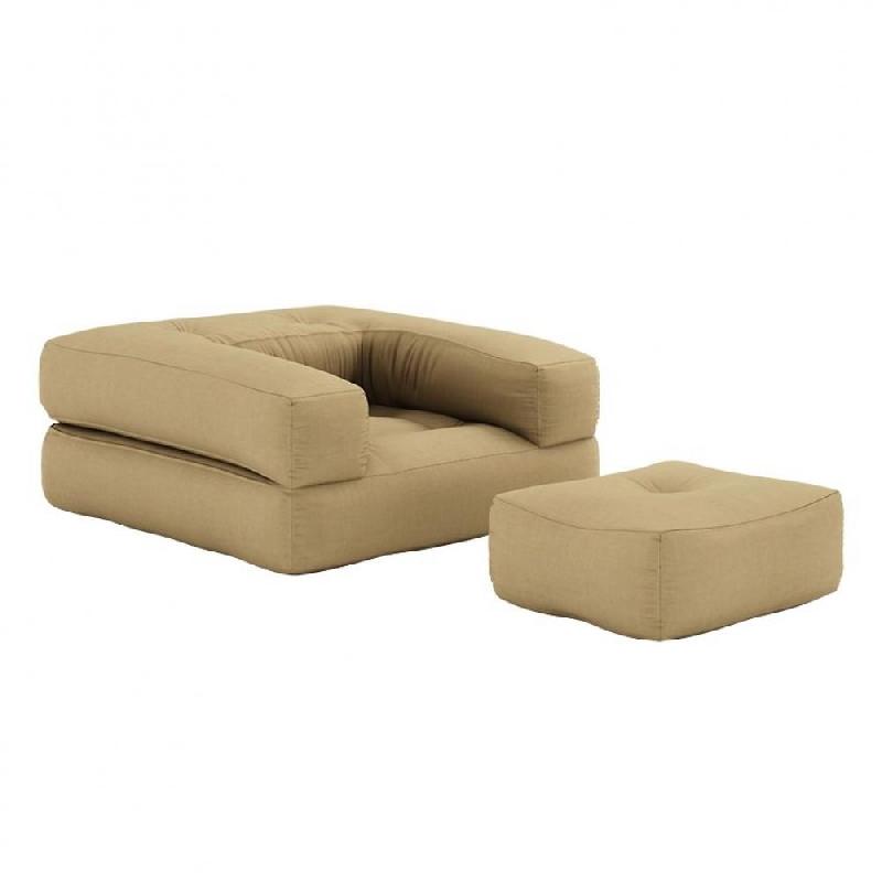 FAUTEUIL FUTON STANDARD CONVERTIBLE MINI CUBE COULEUR BEIGE BLÉ_0