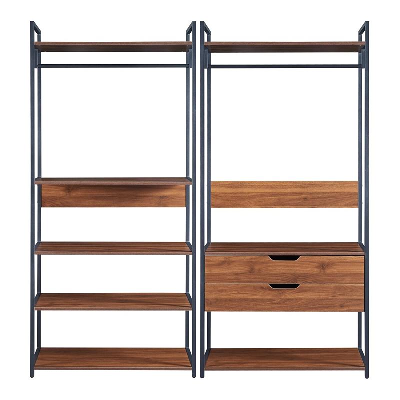 Helloshop26 - Ensemble de 2 portants rangement organisation à vêtements 2 tiroirs 7 étagères noir effet noyer 03_0009372 - 3000224655397_0