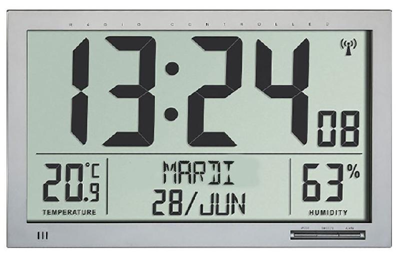 Horloge / calendrier lcd - radio-pilotée - thermomètre / hygromètre ambiant - sur pile #6054t_0
