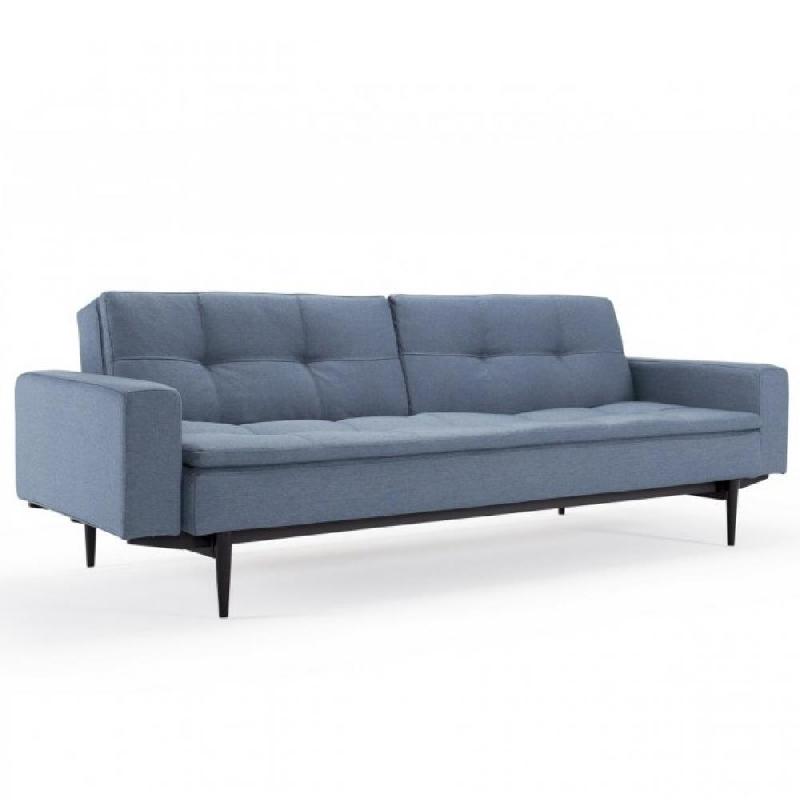Canapé design Dublexo Styletto convertible - Avec accoudoirs - Lit 210x115 cm - Pieds laqués noir - Tissu Soft Indigo_0