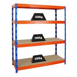 PROREGAL Étagère charge lourde RHINO - HxLxP 180x160x60cm - 500kg par niveau - Tablette 8mm - Bleu/Orange - Usage professionnel - Étagère de garage et de rangement_0