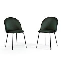 RATTATAN Lot de 2 chaises en velours avec pieds en métal, design élégant pour cuisine, salle à manger, bar ou restaurant – Sara – Vert foncé/_0