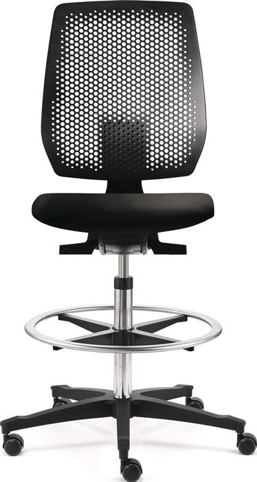Chaise atelier pivotante Tec spot roulettes/anneau de pied rembourrage en similicuir noir hauteur de l'assise 410-570 mm DAUPHIN_0