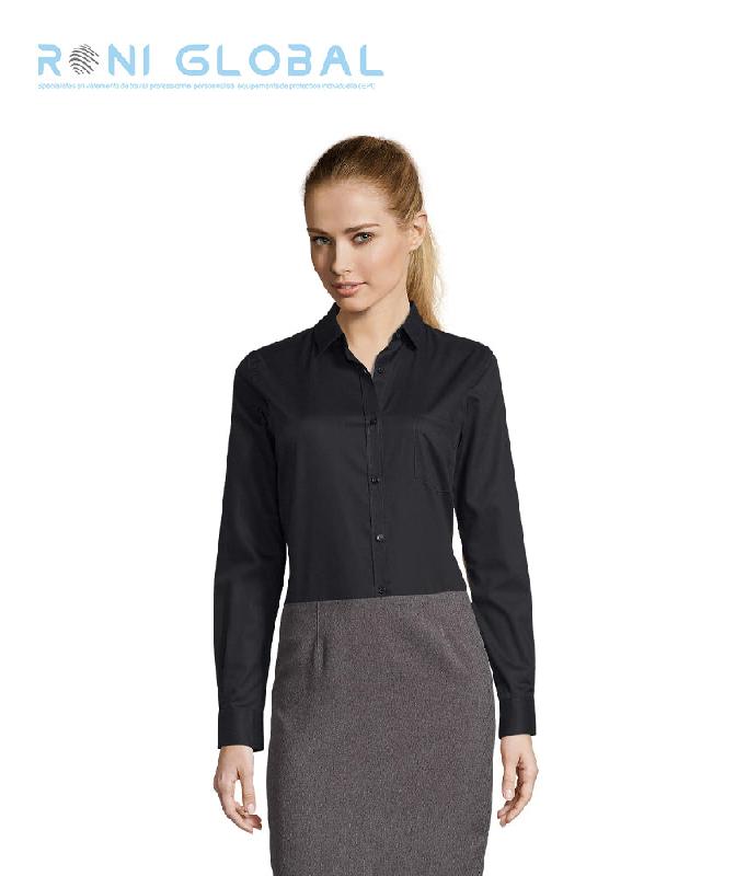 Chemise femme manches longues en coton - BUSINESS SOL'S - coupe cintrée avec poignets ajustables et poche poitrine_0