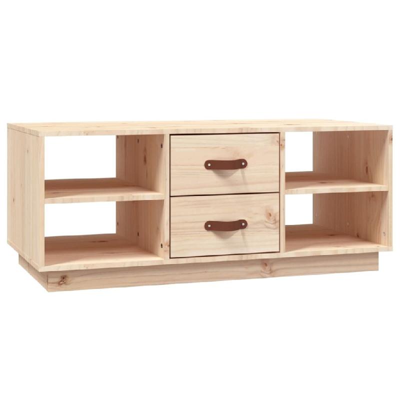Décoshop26 - Table basse de salon avec tiroirs et étagères design rustique 100 x 50 x 41 cm bois massif de pin non traité DEC036935 - Bois massif_0