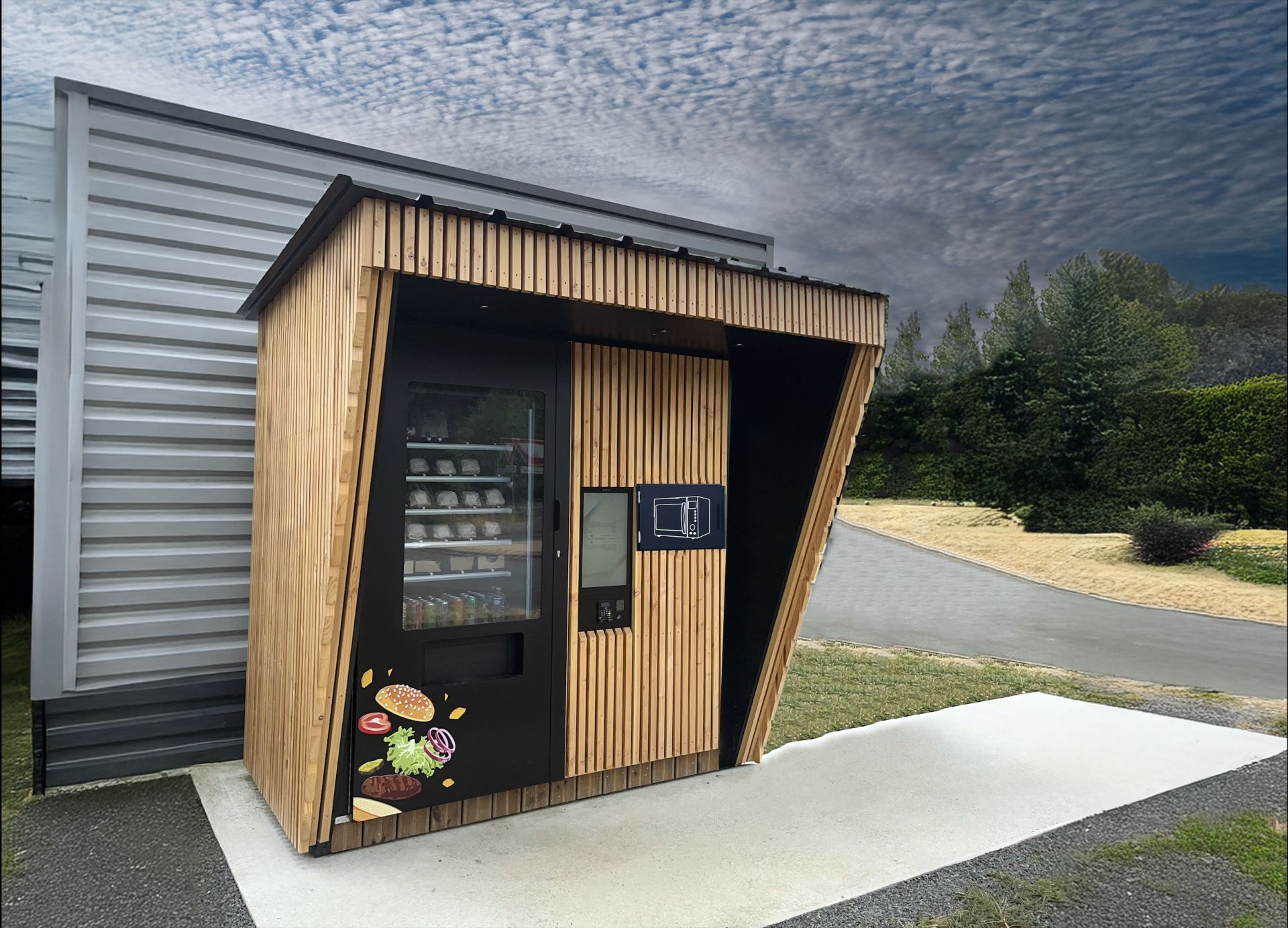 Distributeur automatique avec habillage bois pour restaurant_0