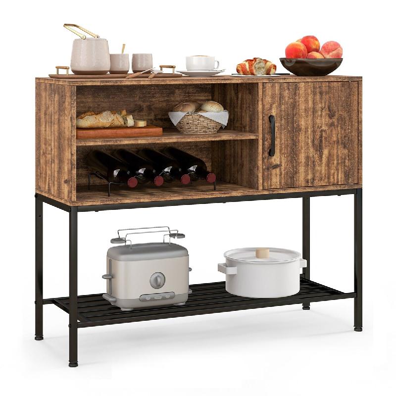 Helloshop26 - Buffet latéral meuble de bar à café 100 x 35 x 83 cm avec racks à vin et étagères de rangement style industriel en mdf 20_0010816_0