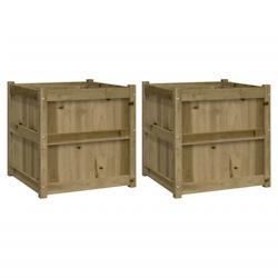 Helloshop26 - Jardinière bac lit surélevé plantes fleurs jardin terrasses lot de 2 bois de pin imprégné marron 02_0039027 - 3000217996698_0