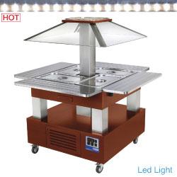Ilot buffet chauffant bain-marie 4x GN1/1-150 - bois foncé - CBM/4D-C1 avec soubassement traversant_0
