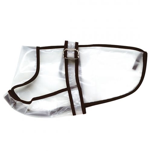 IMPERMÉABLE POUR CHIENS  IMPERMÉABLE POUR CHIENS TRANSPARENT ET NOIR, LONGUEUR : 39 CM