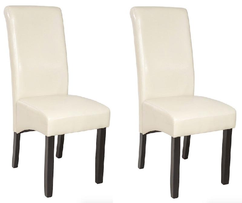 Lot de 2 chaises de salle à manger - ergonomiques, pieds en bois massif, cuir synthétique crème - 08_0000454_0