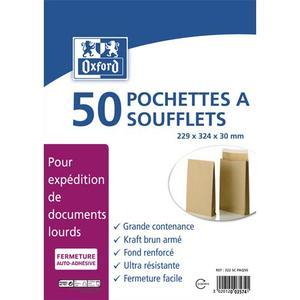 Bong paquet de 50 pochettes kraft armé blond auto-adhésives 120g format c4 229x324 à soufflets de 30 mm_0