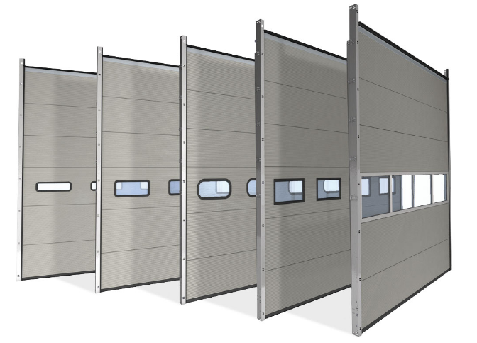 Porte sectionnelle industrielle iso 40 mm / automatique / repliable en plafond / pleine / en métal / avec hublot et portillon / isolation phonique / isolation thermique_0