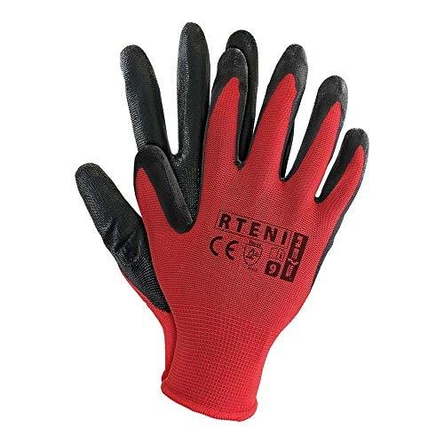 REIS RTENI_CB9 - Lot de 12 gants de protection rouge/noir taille 9 - Résistance à l'usure et grande flexibilité_0