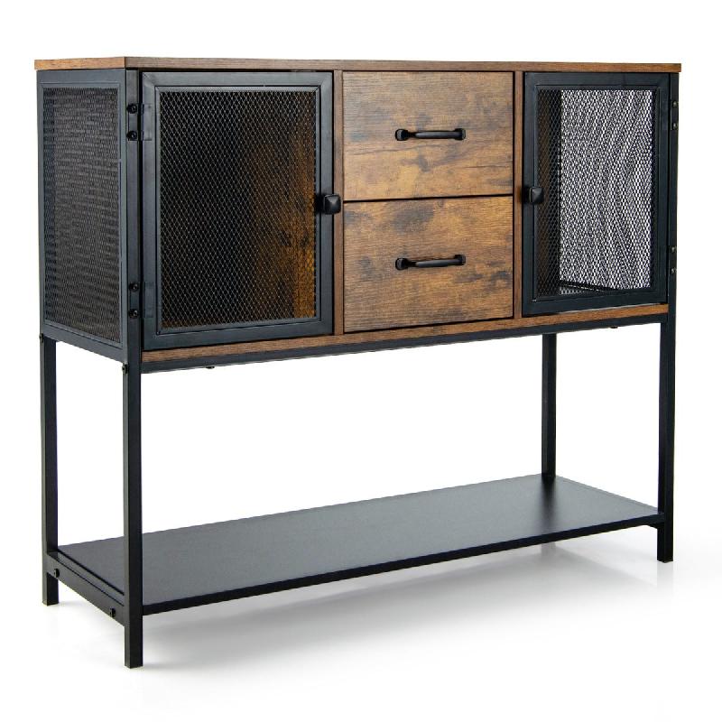 BUFFET DE CUISINE AVEC 2 PLACARD 2 TIROIRS ET ÉTAGÈRE INFÉRIEURE STYLE INDUSTRIEL POUR SALON COULOIR CUISINE 20_0004748_0