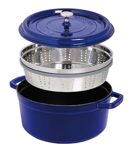 Cocotte ronde en fonte Staub - avec panier vapeur - diamètre 26 cm - 5L - fabriqué en France_0