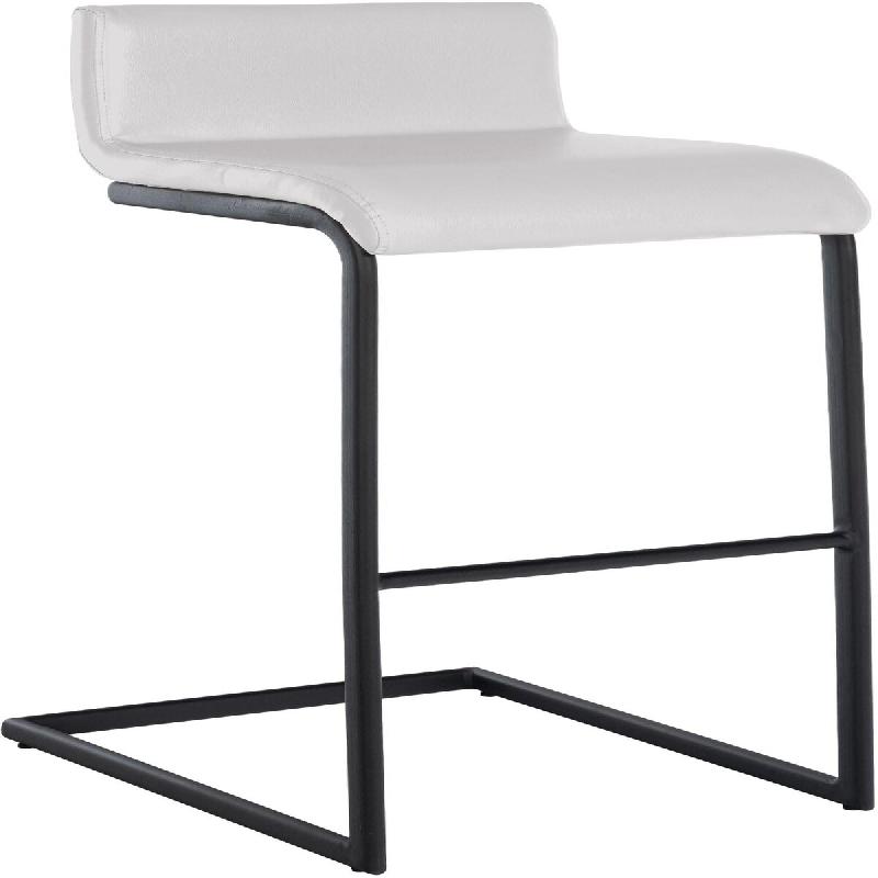 Décoshop26 - Tabouret de bar x1 design minimaliste assise en PVC blanc piètement en U métal noir repose-pieds 10_0006093 - blanc métal 3000265385413_0