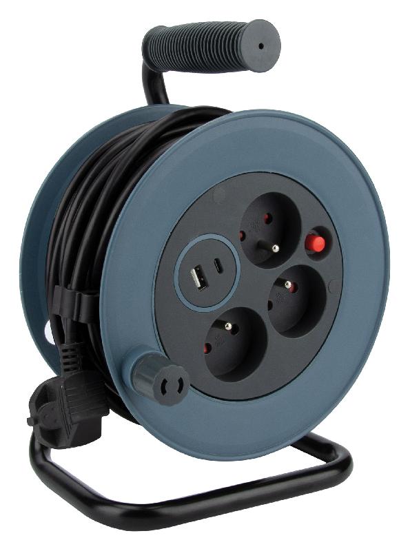 Enrouleur compact 3 prises + 2 ports USB (Type A et Type C) - 12m - Gris - Zenitech_0