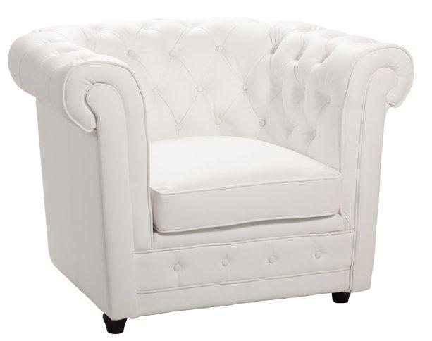 Fauteuil Chesterfield Deluxe En Cuir Blanc Capitonné