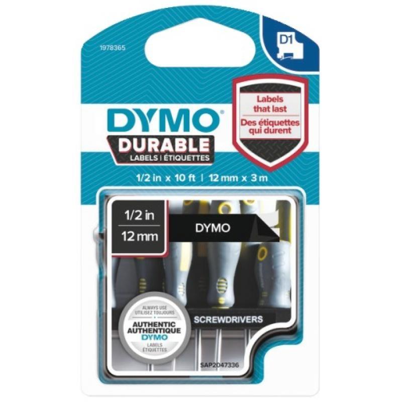 Ruban d1 durable pour DYMO label manager haute résistance décolorationdécollement cassette 12mmx3m blanc sur noir_0