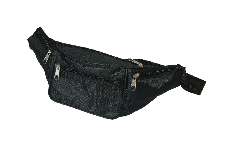 Sac de ceinture publicitaire - 4 pochettes zippées en polyester 420D - Couleur noire_0