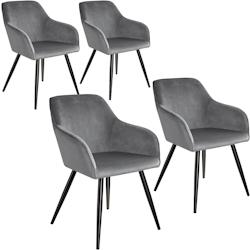 Tectake 4 Chaises MARILYN Design en Velours Style Scandinave - gris/noir -404035 - gris plastique 404035_0