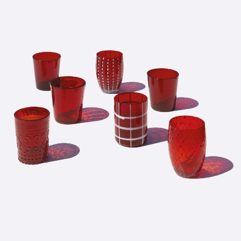 Zafferano Melting Pot Lot De 6 Verres Unicolores - Rouge - Verre Soufflé À La Main, 32 Cl - Gobelets Artisan Pour Eau Et Cocktails - rouge 805630019_0