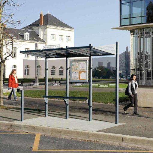 Abri bus conviviale / structure en acier / bardage en verre sécurit / avec banquette / 300 x 150 cm_0