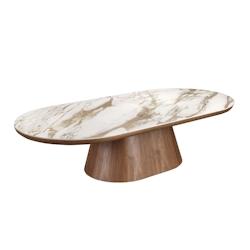 AC ANGEL CERDA Angel Cerdá Table basse ovale demi-ronde en porcelaine et noyer 2160C Ø160 x 80 x 38 - blanc porcelaine 8435631043409_0