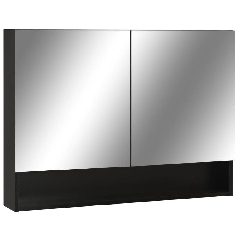 Armoire à miroir de salle de bain LED - 80x15x60 cm - MDF noir - 02_0006734_0