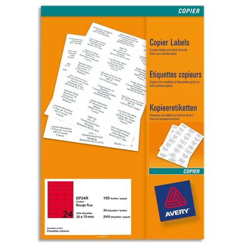 Avery boîte de 2400 étiquettes copieur 70x35 rouge fluo dp24r-100_0