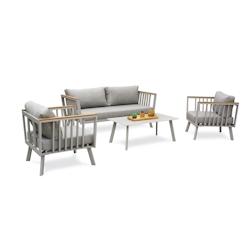 DCB GARDEN - Salon de jardin 5 places en aluminium gris avec canapé, fauteuils et table basse - NAPOLI_0
